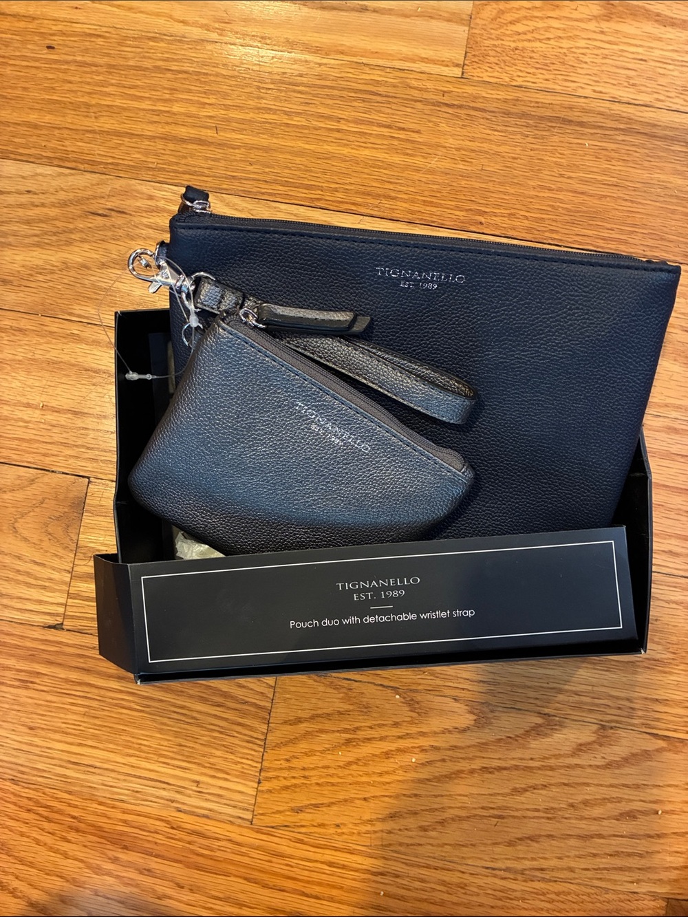 Tignanello Black Pebbled Leather Pouch Duo with Detachable Wristlet